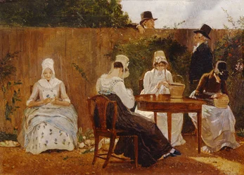Chalon-familien i London Town Garden, tidlig på 1800-tallet (olje på Academy-tavle)